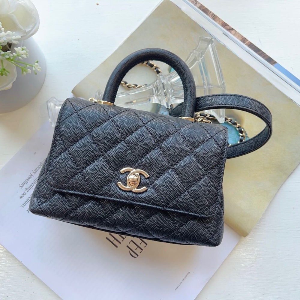 Chanel Mini Flap Bag With Top Handle Caviar & Gold-Tone Metal Black